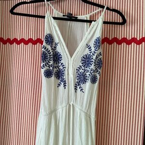 White Maxi Dress with Blue Embroidery